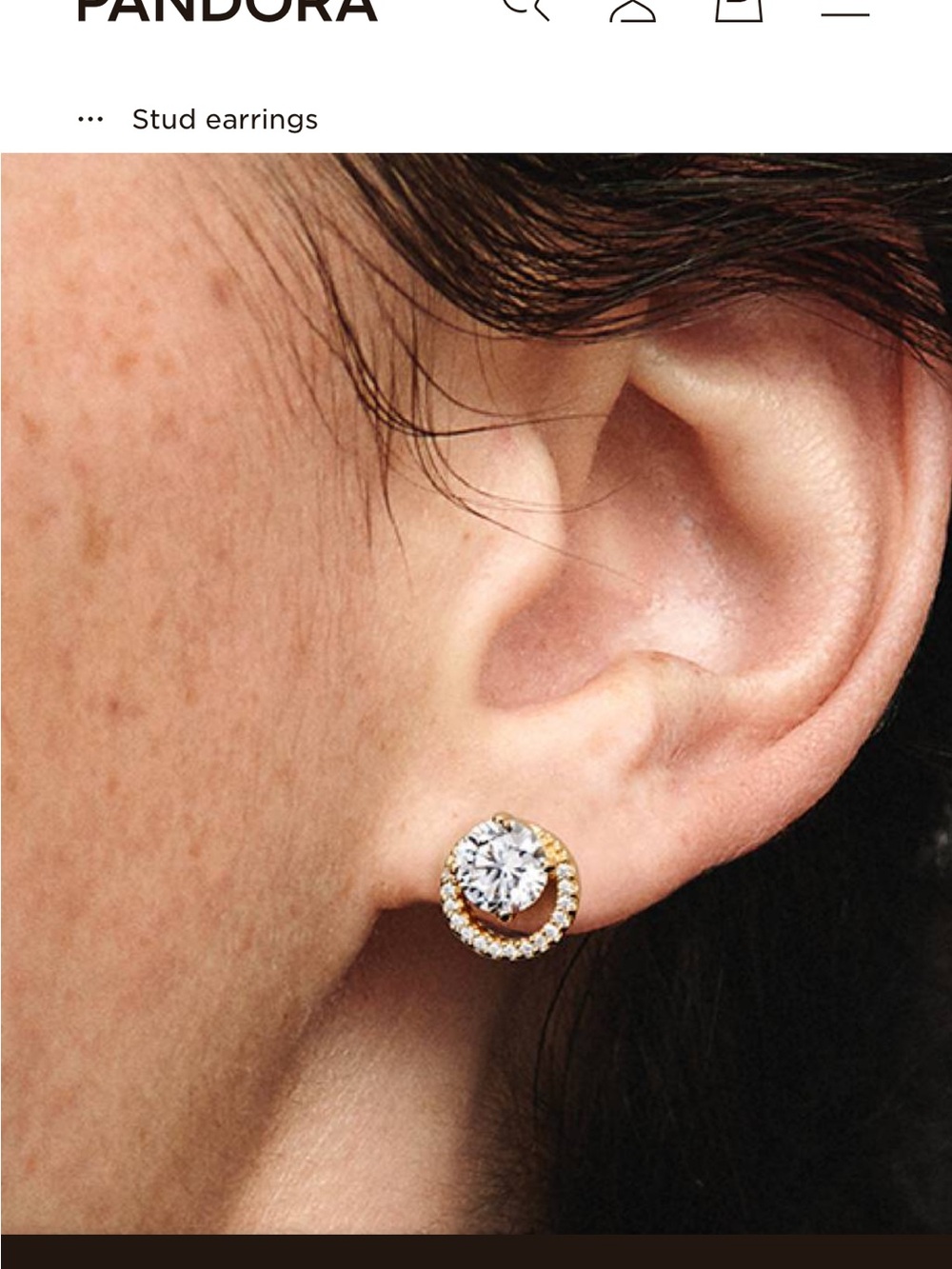 Pandora Gold Halo Stud Earrings with White Center Stone